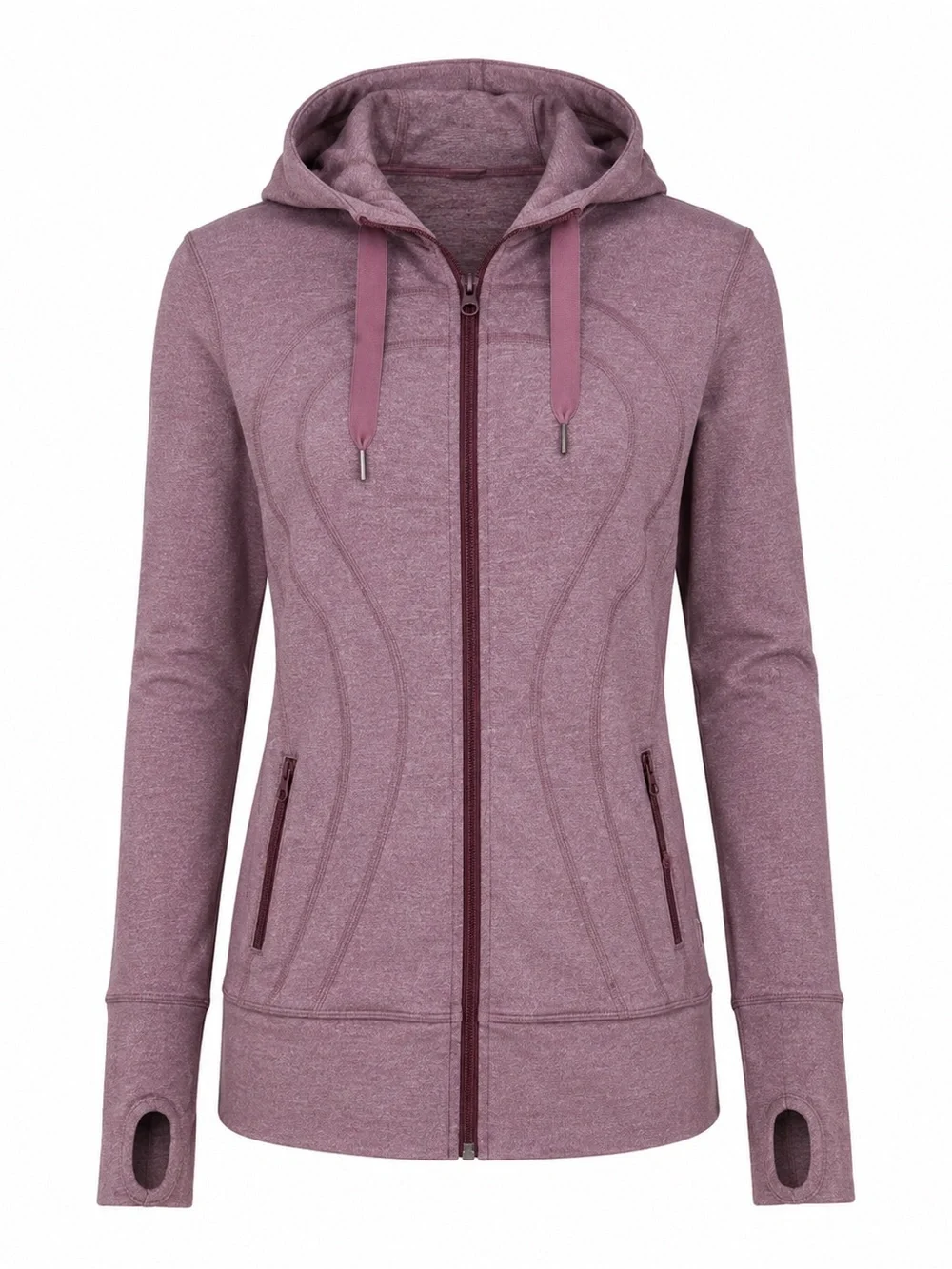 Lululemon Hooded Define Jacket Heathered Mauve Plum Size 8 Full Zip Thumbholes
